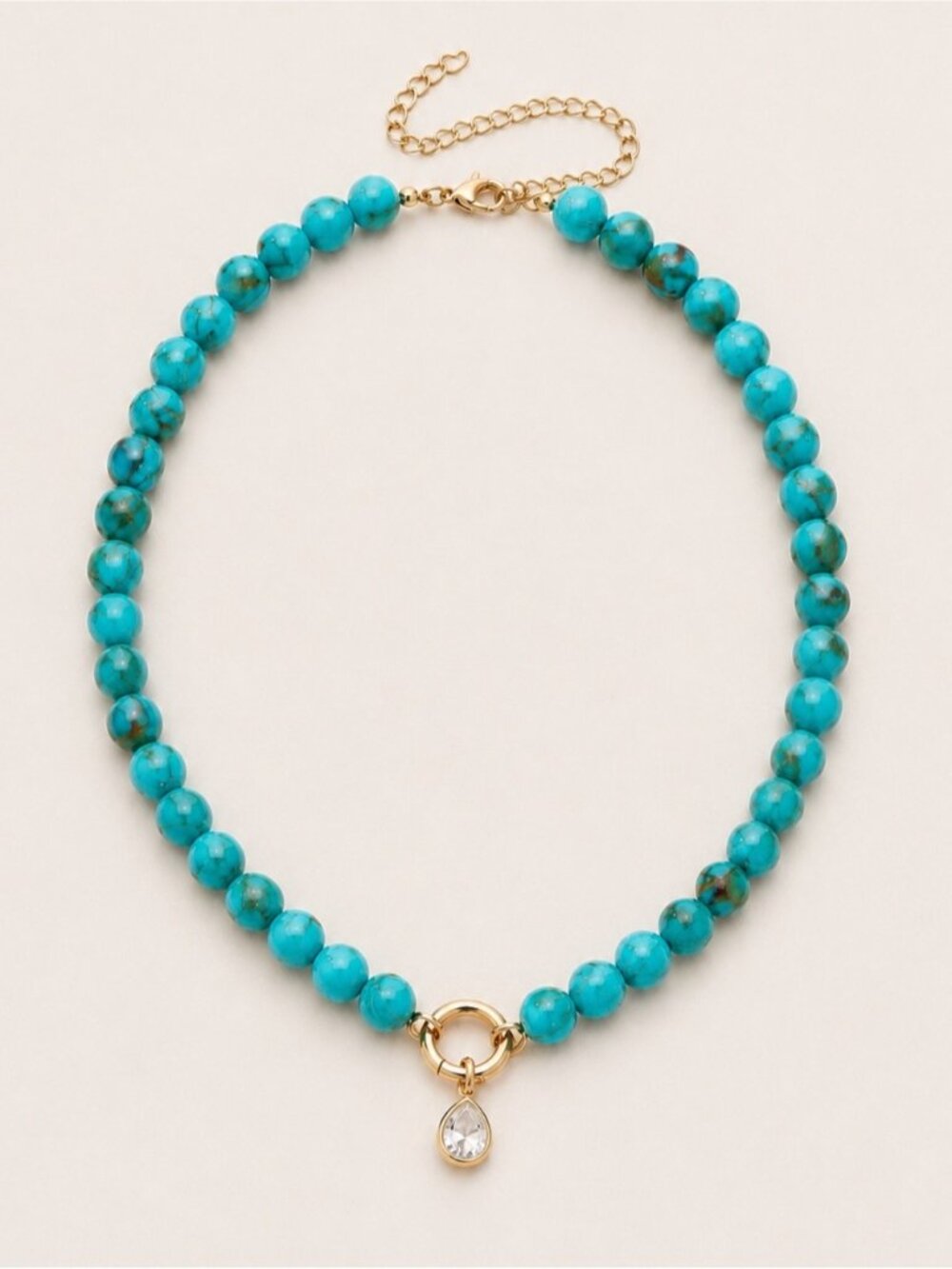New! Colorful Turquoise Beaded Crystal Pendant Necklace NWOT